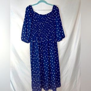 Danny&Nicole long Sleeve Women Polka Dot Dress Ivory & Navy Sz 10-NEW WITH TAGS